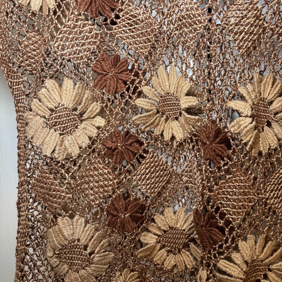 Feminine Summery Elegant Festival Bohemian Western Brown Crochet Women's Top - Picture 2 of 5